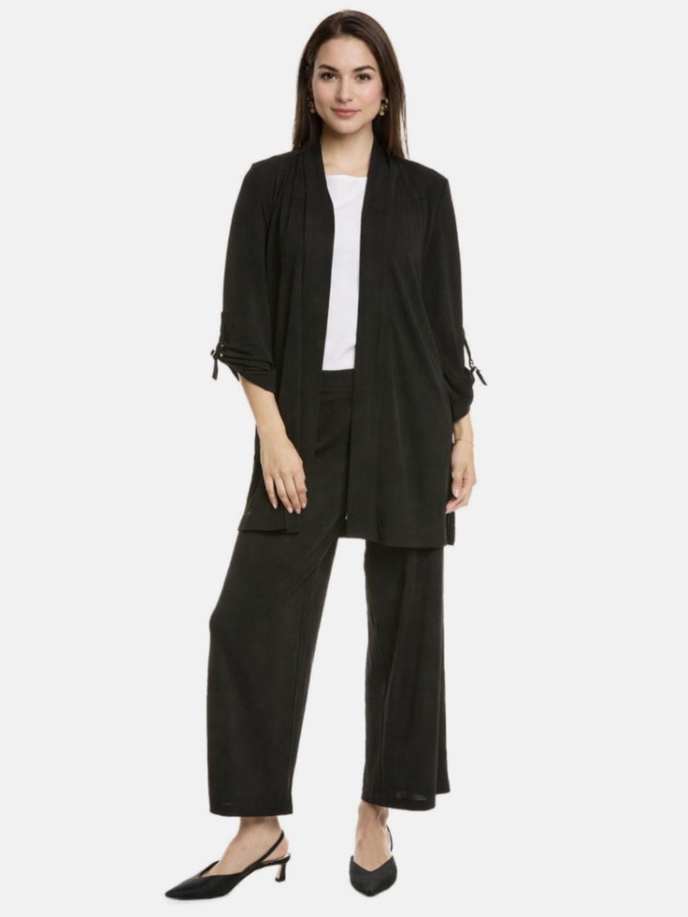 Anne Klein Women's Draped 3/4-Sleeve Cardigan Sweater-Black Size XL NWT